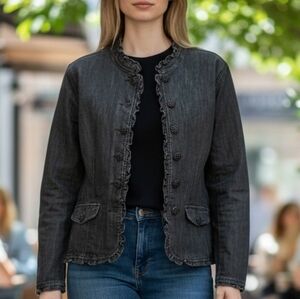 Westport Charcoal Jean Jacket with Ruffle Trim